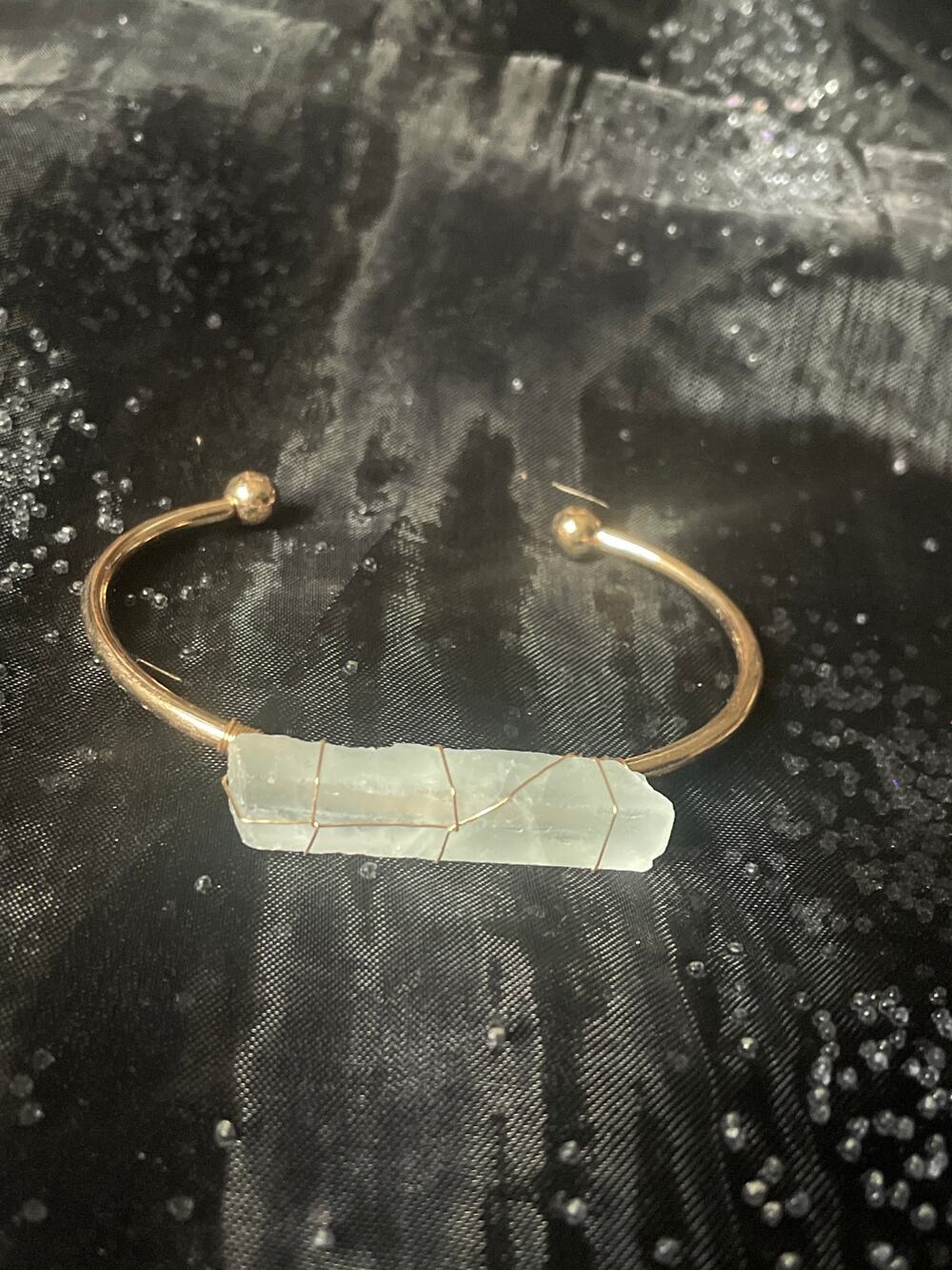 Cuff bracelet stone wire wrap detailing unisex healing, chakra, witch spells